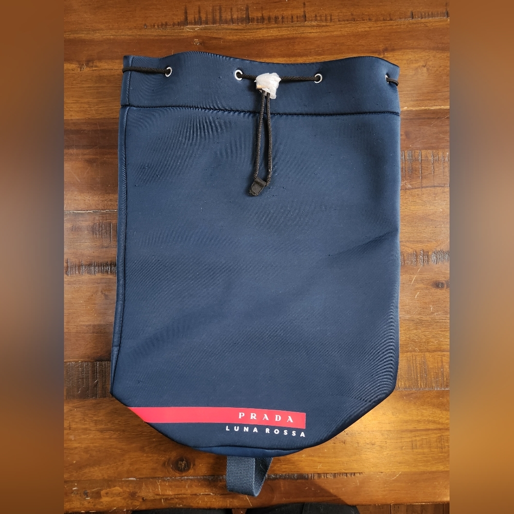 Prada Luna Rossa Navy Blue Drawstring Shoulder Sling Bag New